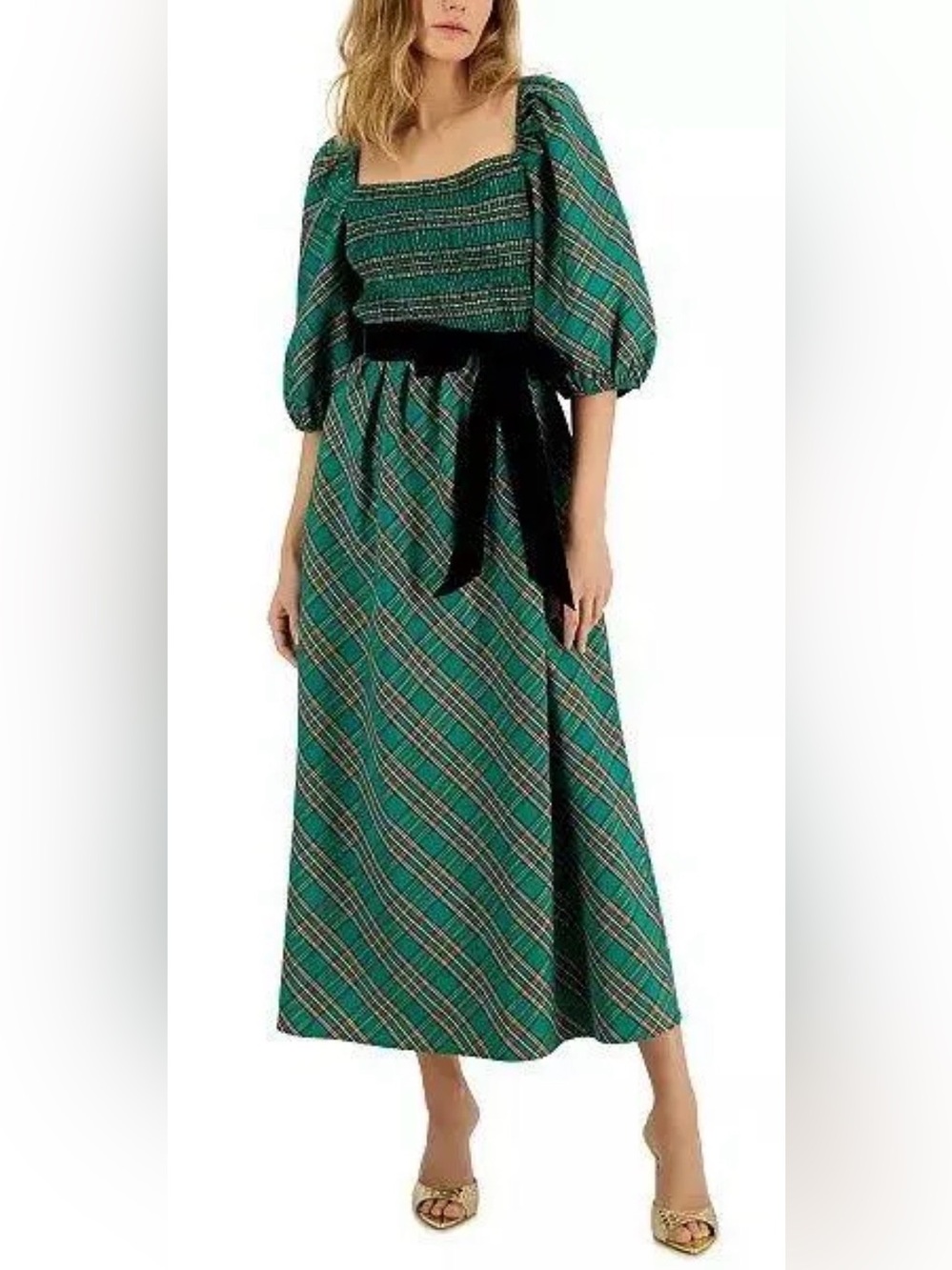 INC International Concepts Plaid Midi Dress, Size L, NWT * NO BELT*
